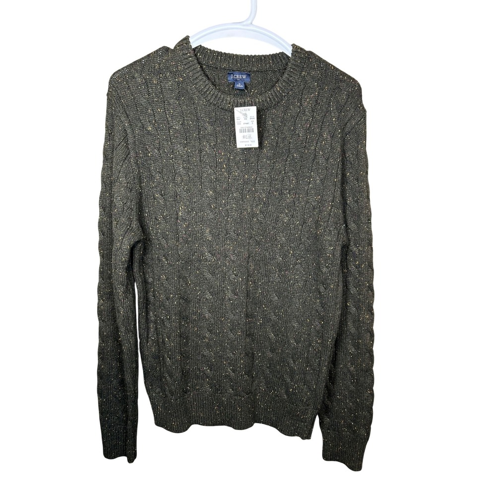 NEW J.Crew Sweater Men's Small Green Cable Knit Speckled Donegal Crewneck BR940